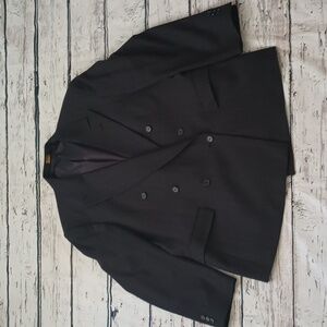 Rue Royale Cerrutti Gray White Pinstripe Wool Double Breasted Men's Blazer 44 R